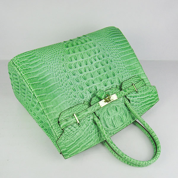 High Quality Fake Hermes Birkin 35CM Crocodile Head Veins Leather Bag Green 6089 - Click Image to Close